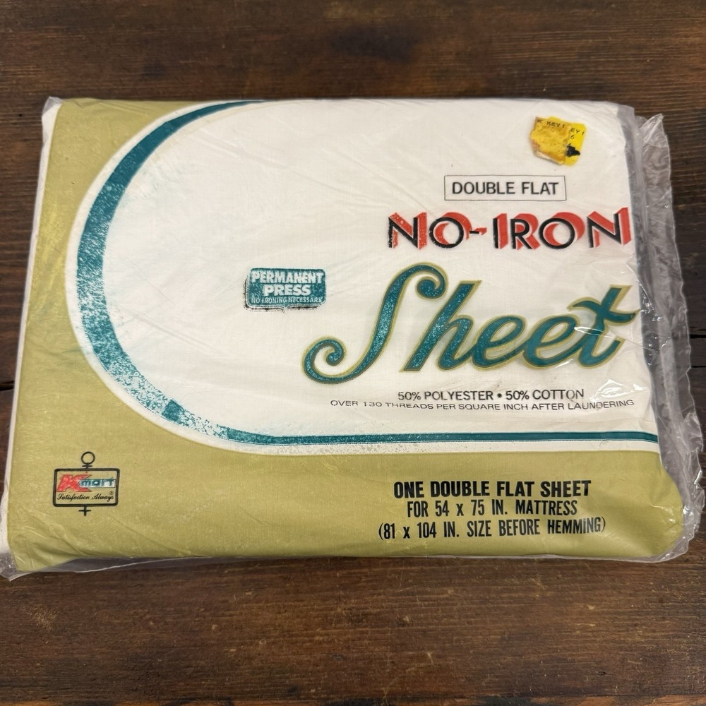 Vintage Kmart No-Iron Full Double Flat Sheet Cotton Blend 81"x‎ 96" NOS